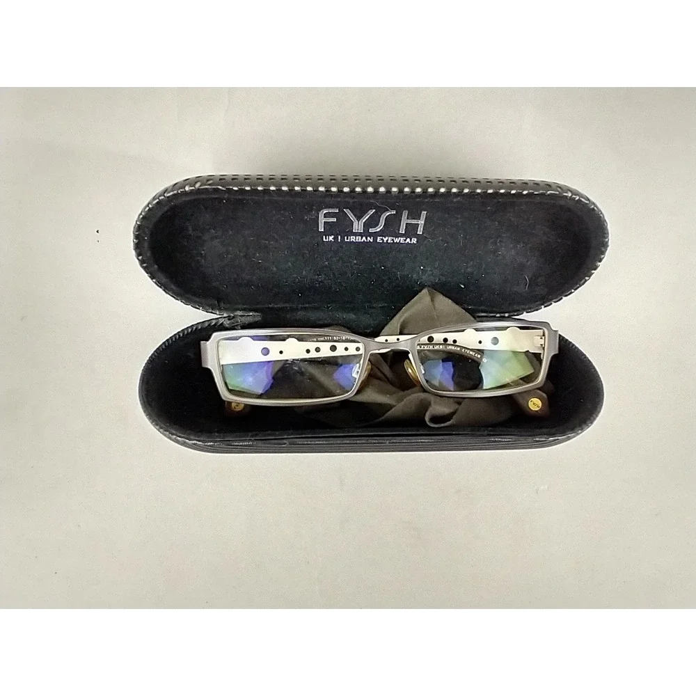 Fysh UK 3378 111 Brown White Rectangular Eyeglass Frames 52-18-135 with Case
